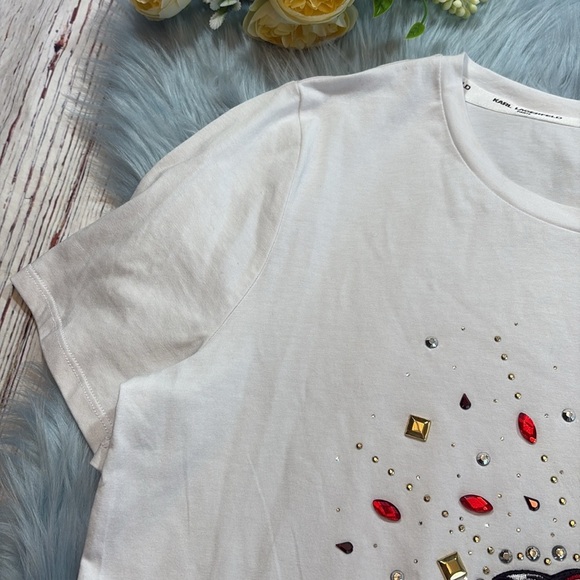 Karl Lagerfeld Paris Heart Patch Embellished Logo Tee sz S - Picture 3 of 12